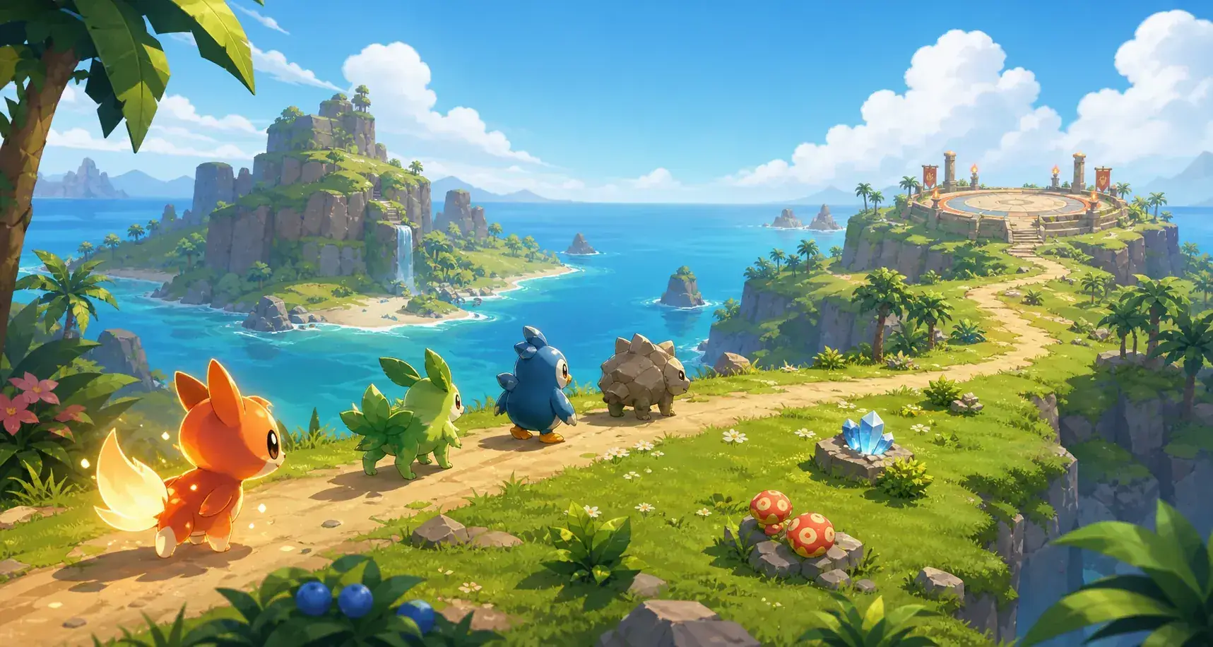 Non-official editorial route concept showing a beginner moving from Roblox entry to a balanced Evomon team