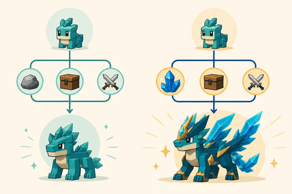 Editorial comparison of using common materials now versus saving rare evolution materials for a later form