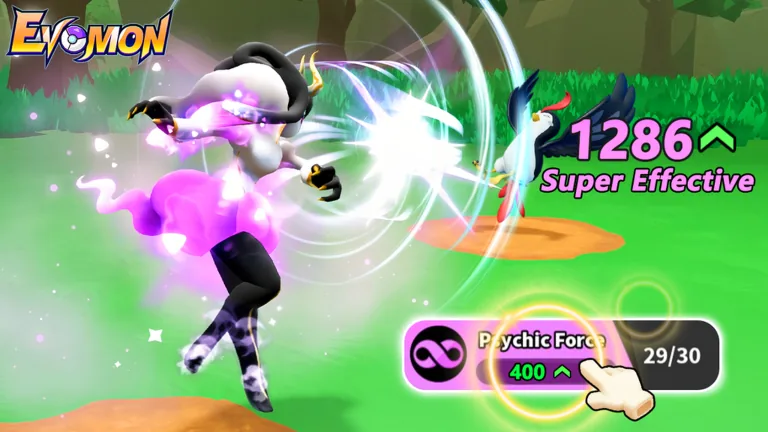 Official Evomon combat screenshot showing an attack and damage result