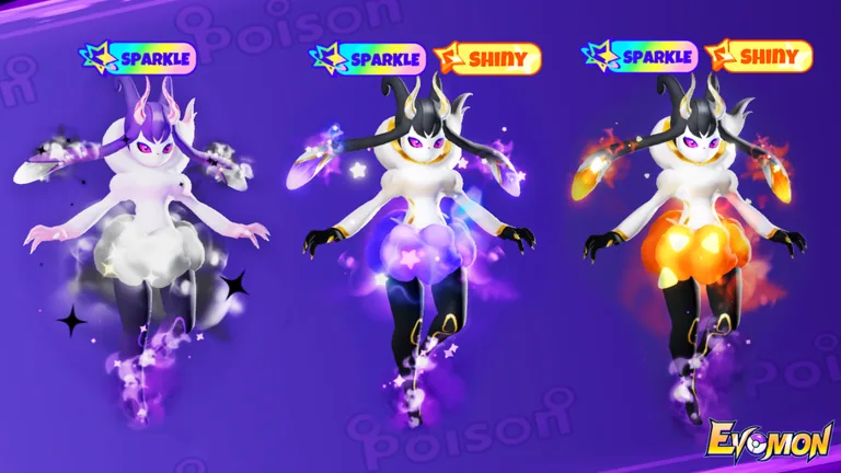 Official Evomon artwork comparing Sparkle and Shiny mutation effects